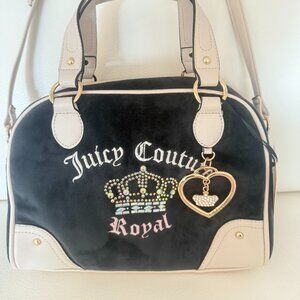NWT Juicy Couture Kingdom Bowler Bag Satchel Crossbody Liquorice Black Velour